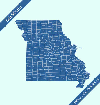 Missouri counties map vector outlines