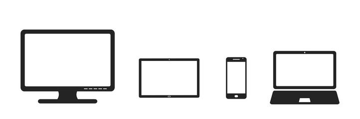 computer devices with screens. templates and mockups of desktop monitor and laptop, mobile phone and tablet