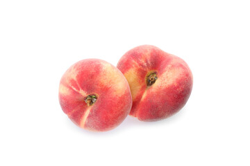Fresh ripe donut peaches on white background, top view