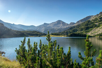 Obraz na płótnie Canvas Hiking to Banderitsa lakes, view across the lakes of the Pirin Mountains in Bulgaria with Muratovo, Ribnoto, National Park Pirin