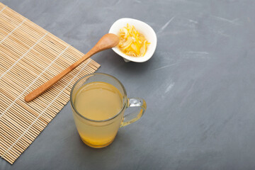 Yuzu tea or yuja tea. Asian honey lemon drink.   Healthy product with a high of vitamin C. It is often used for colds to maintain immunity