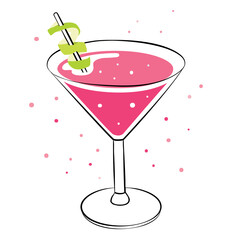 Cosmopolitan pink party cocktail drink - isolated vector illustration 