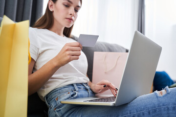 Woman having online shopping