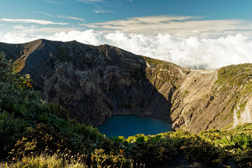 Costa Rica landscapes - beautiful nature - View from Irazu Volcano to the crater and landscape view around the National park Irazu. Road from volcano