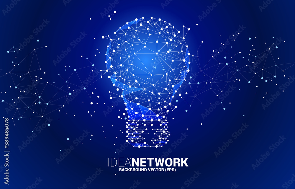 Poster vector light bulb from wireframe polygonal lines connect dot geometric sphere isolated on white back