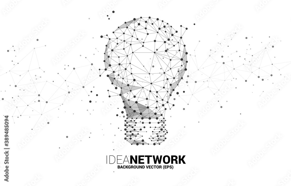 Poster Vector light bulb from Wireframe polygonal lines Connect dot Geometric sphere isolated on white background. Concept of business idea and creativity.