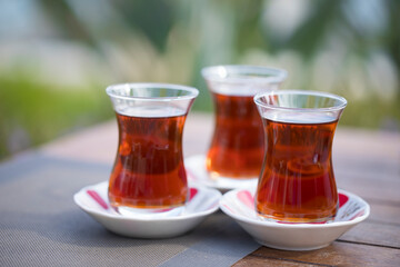 Three glasses of hot turkish tea