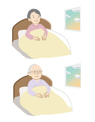 ベッドに座る高齢者　朝の窓(線無し)