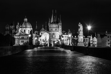 Naklejka premium Night on Charles Bridge in Prague
