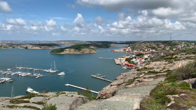 Panoramic view of scandinavian landscape and beach in Fjallbacka.