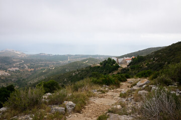 Mountain landscape of the Sierra de Irta in Peñíscola in late summer. Hiking trails for walking
