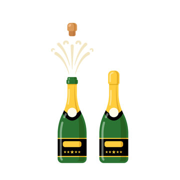 Champagne bottle cartoon vector icon. Wine bottle glass flat alcohol champagne icon