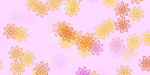 Light Pink, Yellow vector doodle texture with flowers.