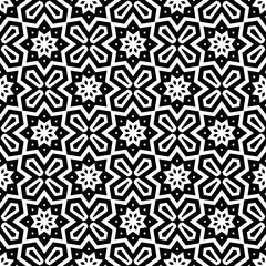 Fototapeta premium Black, white pattern, geometric wallpaper , seamless texture with flat floral ornament, decorative illustration with simple elemets