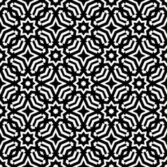 Black, white pattern, geometric wallpaper , seamless texture with flat floral ornament, decorative illustration with simple elemets