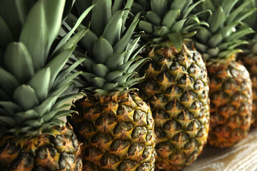 Closeup view of fresh ripe juicy pineapples