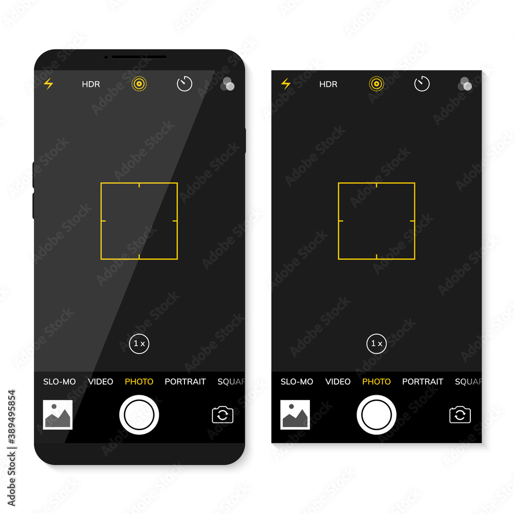 Poster camera screen phone mobile interface app. smartphone photo viewfinder ui template design