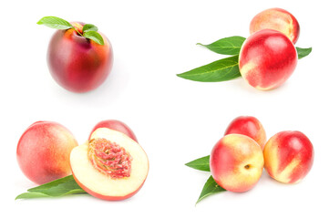 Set of isolated peaches isolated on a white cutout