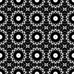 Black, white pattern, geometric wallpaper , seamless texture with flat floral ornament, decorative illustration with simple elemets