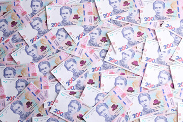 Fototapeta na wymiar Ukrainian money as background, top view. National currency