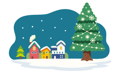 Fototapeta na wymiar クリスマスツリーのあるクリスマス風景のイラスト素材