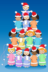 Obraz na płótnie Canvas Children's choir in the form of a christmas tree