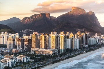 Rio de Janeiro aerial view shot from a helicopter during sunset