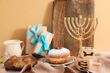 Composition for Hanukkah celebration on table