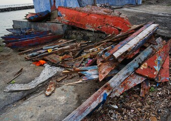 A pile of wood from the wreck.