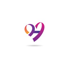 initial h with love logo design icon element template