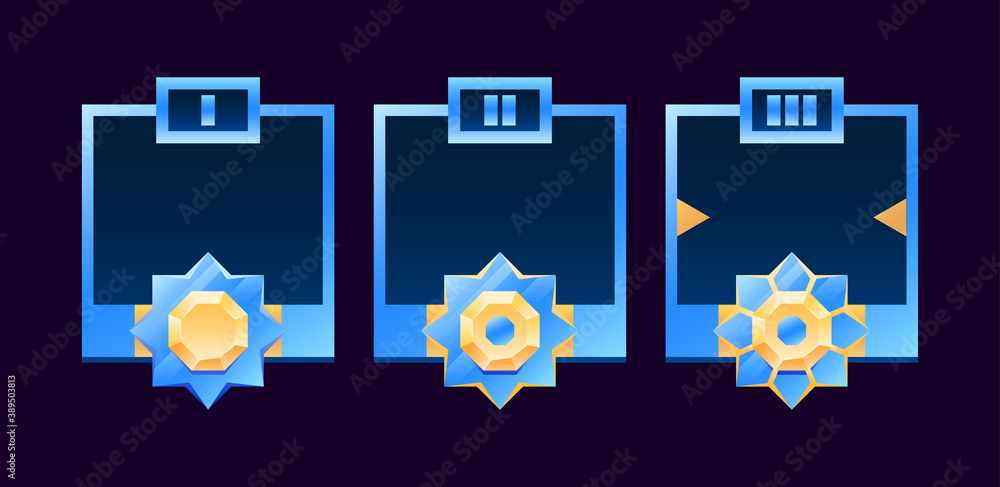 Poster set of gui golden and glossy diamond border avatar with grade for game ui asset elements vector illu