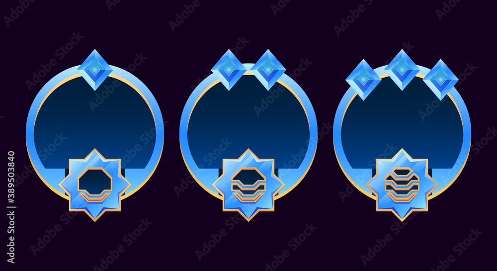 Poster set of gui rounded golden and glossy diamond border frame avatar with grade for game ui asset elemen