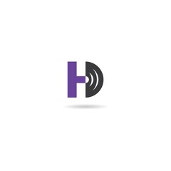 initial h with music disc logo design icon element template