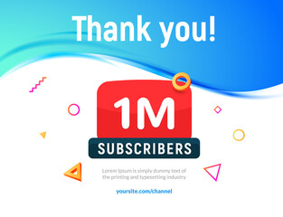 1000000 followers vector post 1m celebration. One million subscribers followers thank you congratulation - obrazy, fototapety, plakaty