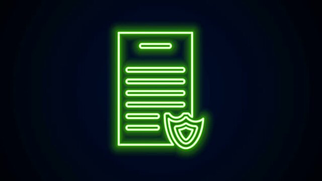 Glowing neon line Firearms license certificate icon isolated on black background. Weapon permit. 4K Video motion graphic animation.