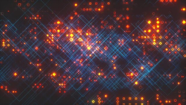 Abstract background with thin diagonal lines forming a lattice and little geometric elements. 3d render computer generated