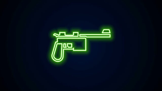 Glowing neon line Mauser gun icon isolated on black background. Mauser C96 is a semi-automatic pistol. 4K Video motion graphic animation.
