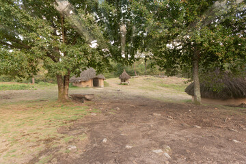 monte lameiro. ancient village in the forest - zooming light effect