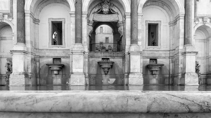 Fontana dell'Acqua Paola or the big fountain in Italy Rome. Architecture and travelling concept. Black and white theme.