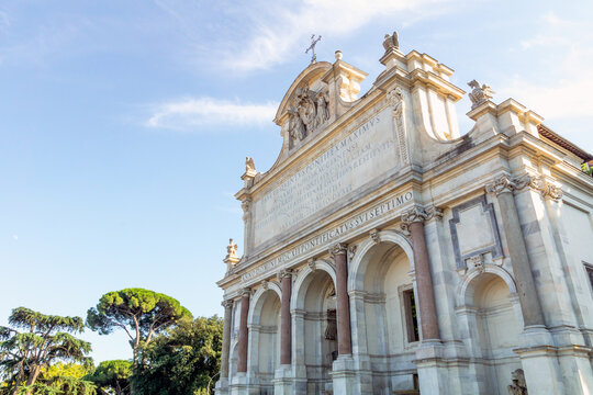 Fontana dell'Acqua Paola or the big fountain in Italy Rome. Architecture and travelling concept.