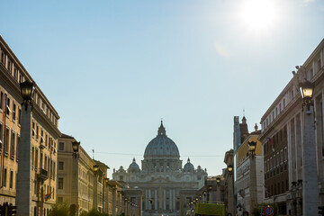 The st peters basilica in Rome Italy. Architecture and travelling concept.