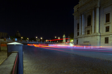 Fototapeta premium Car light streaks in the city of rome in italy at night.