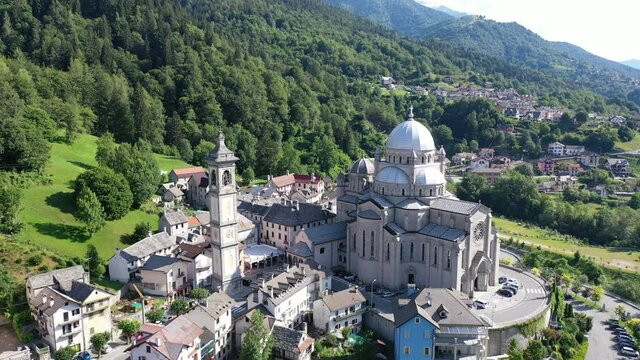 Aerial view of the Cristo Re Church in Messina, Italy. High quality 4k footage