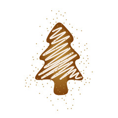 Gingerbread christmas tree, ginger cookie, vector illustration.