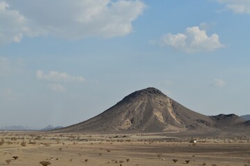 Landscape with a volcano in desert, Saudi Arabia, KSA, on the way between Jeddah and Medina 