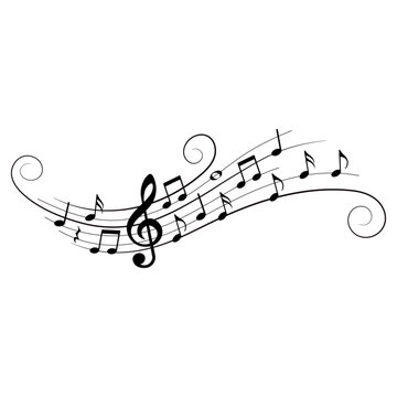 Music notes, with curves and swirls, isolated vector illustration.