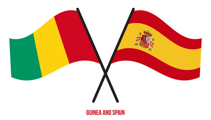 Guinea and Spain Flags Crossed And Waving Flat Style. Official Proportion. Correct Colors.