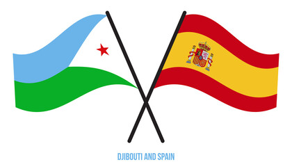 Djibouti and Spain Flags Crossed And Waving Flat Style. Official Proportion. Correct Colors.