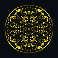 artwork illustration and t-shirt design golden circle engraving ornament premium vector