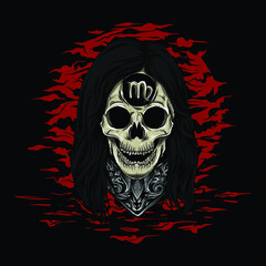 artwork illustration and t-shirt design virgo skull zodiac premium vector
